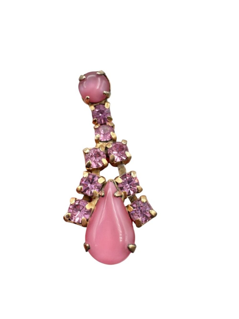 Vintage Pink Rhinestone Dangle Drop Earrings Moonglow Mid-Century Glam - Picture 5 of 11